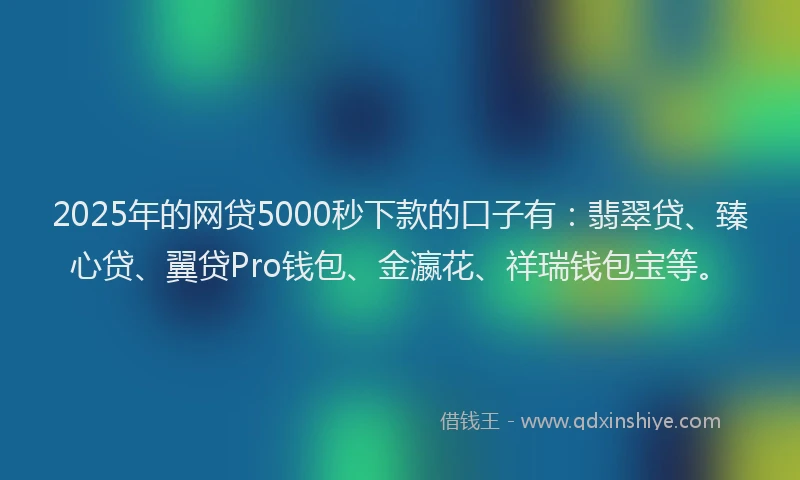 2025年的网贷5000秒下款的口子有：翡翠贷、臻心贷、翼贷Pro钱包、金瀛花、祥瑞钱包宝等。