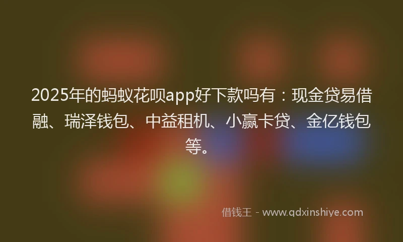2025年的蚂蚁花呗app好下款吗有：现金贷易借融、瑞泽钱包、中益租机、小赢卡贷、金亿钱包等。