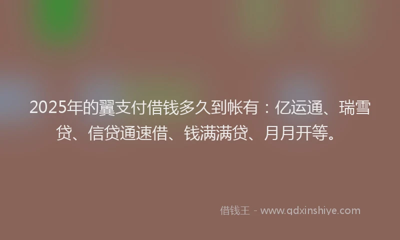 2025年的翼支付借钱多久到帐有：亿运通、瑞雪贷、信贷通速借、钱满满贷、月月开等。