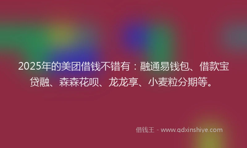 2025年的美团借钱不错有：融通易钱包、借款宝贷融、森森花呗、龙龙享、小麦粒分期等。