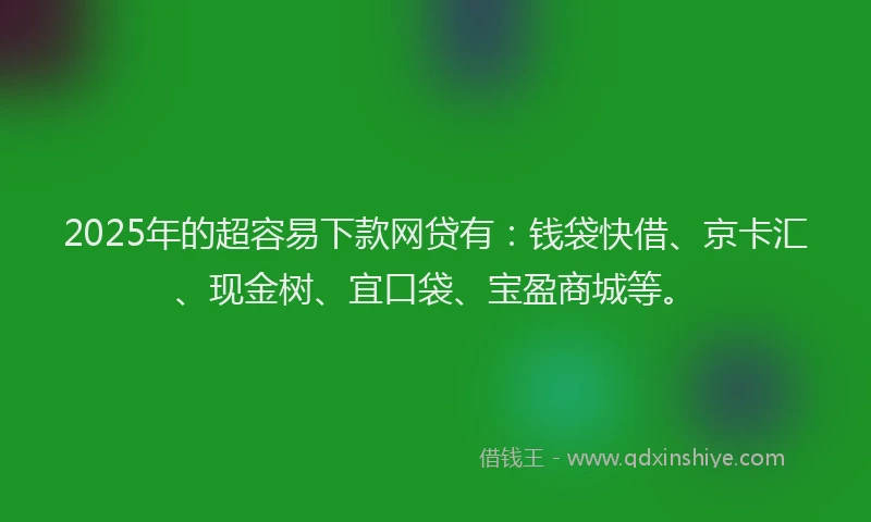 2025年的超容易下款网贷有：钱袋快借、京卡汇、现金树、宜口袋、宝盈商城等。