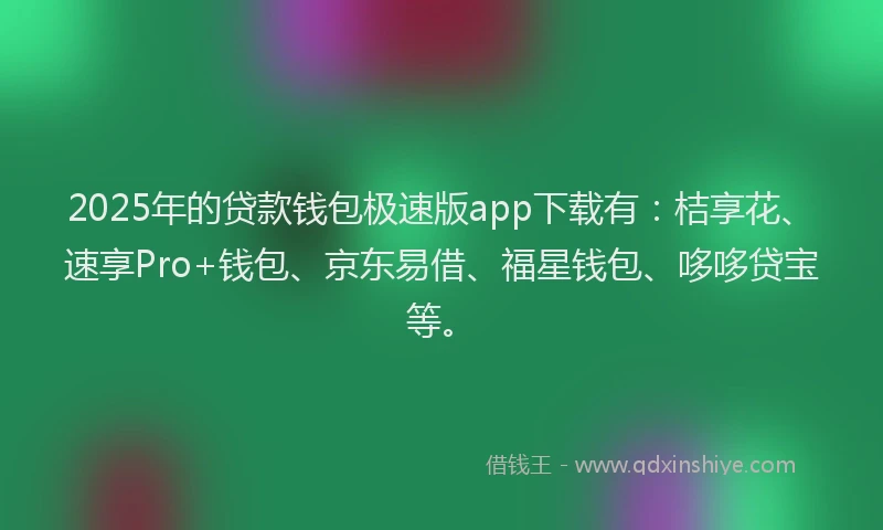 2025年的贷款钱包极速版app下载有：桔享花、速享Pro+钱包、京东易借、福星钱包、哆哆贷宝等。