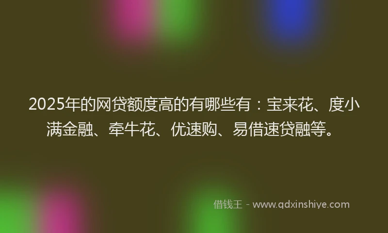2025年的网贷额度高的有哪些有：宝来花、度小满金融、牵牛花、优速购、易借速贷融等。