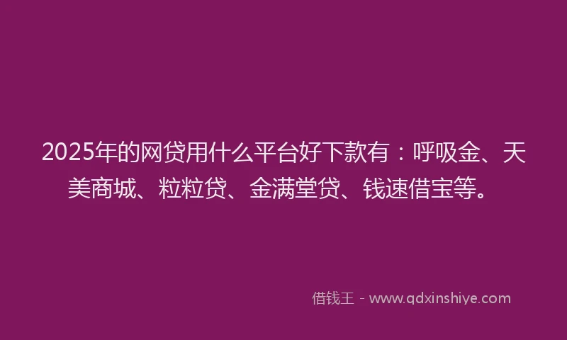 2025年的网贷用什么平台好下款有：呼吸金、天美商城、粒粒贷、金满堂贷、钱速借宝等。