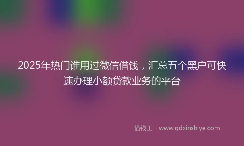 2025年热门谁用过微信借钱，汇总五个黑户可快速办理小额贷款业务的平台