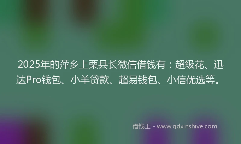 2025年的萍乡上栗县长微信借钱有：超级花、迅达Pro钱包、小羊贷款、超易钱包、小信优选等。