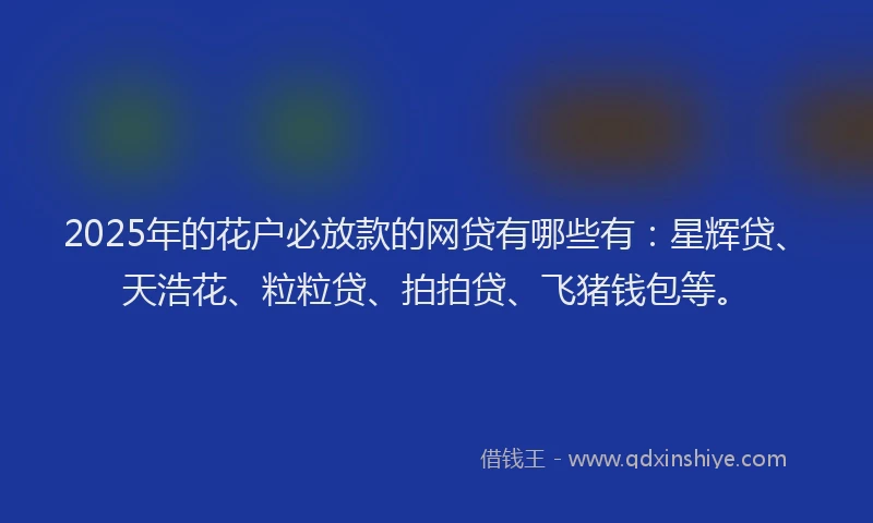 2025年的花户必放款的网贷有哪些有：星辉贷、天浩花、粒粒贷、拍拍贷、飞猪钱包等。