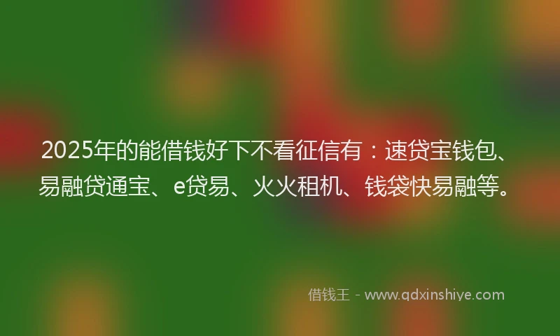 2025年的能借钱好下不看征信有：速贷宝钱包、易融贷通宝、e贷易、火火租机、钱袋快易融等。