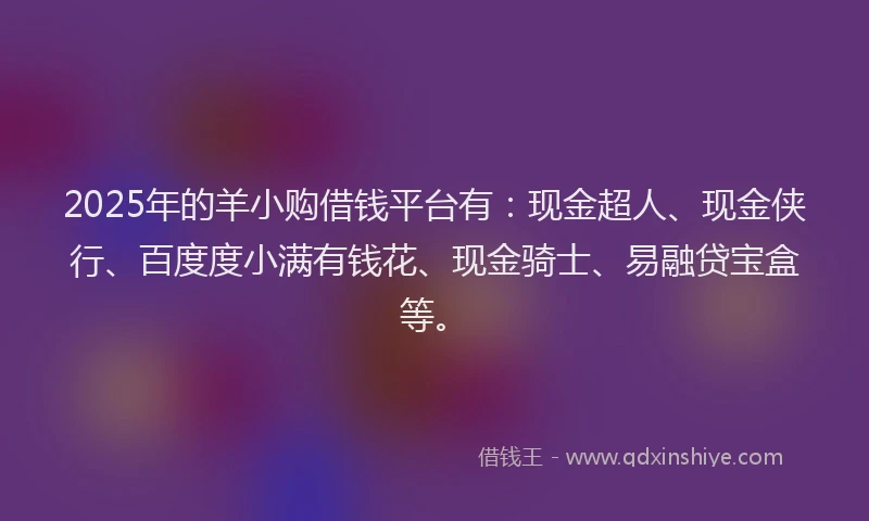 2025年的羊小购借钱平台有：现金超人、现金侠行、百度度小满有钱花、现金骑士、易融贷宝盒等。