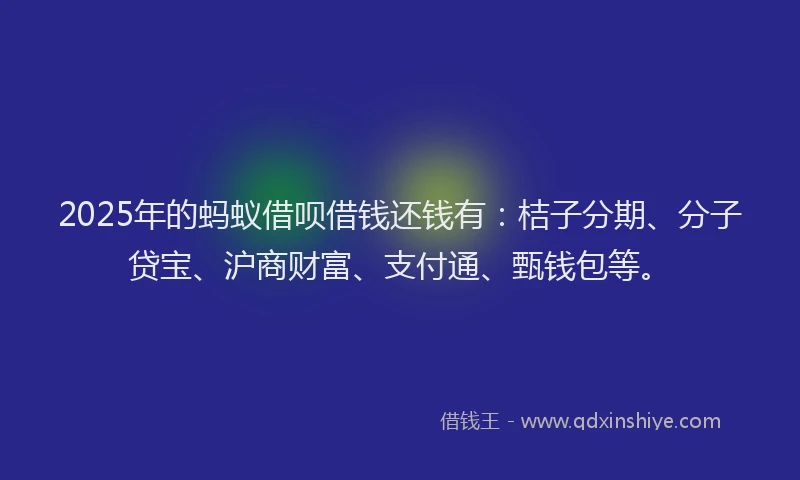 2025年的蚂蚁借呗借钱还钱有：桔子分期、分子贷宝、沪商财富、支付通、甄钱包等。