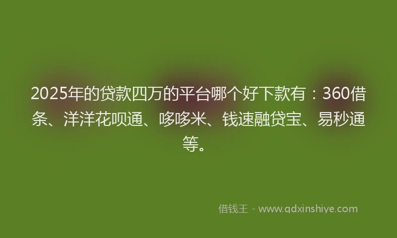 2025年的贷款四万的平台哪个好下款有：360借条、洋洋花呗通、哆哆米、钱速融贷宝、易秒通等。