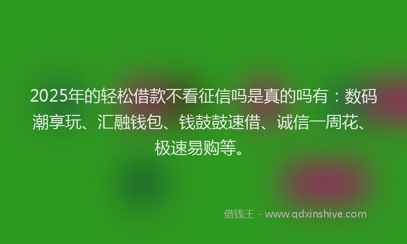 2025年的轻松借款不看征信吗是真的吗有：数码潮享玩、汇融钱包、钱鼓鼓速借、诚信一周花、极速易购等。