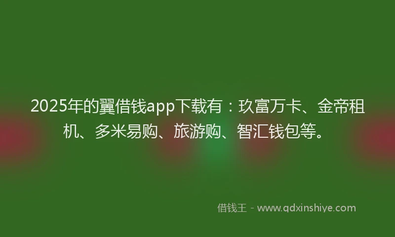 2025年的翼借钱app下载有：玖富万卡、金帝租机、多米易购、旅游购、智汇钱包等。
