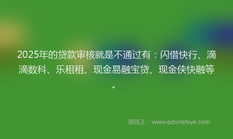 2025年的贷款审核就是不通过有：闪借快行、滴滴数科、乐租租、现金易融宝贷、现金侠快融等。