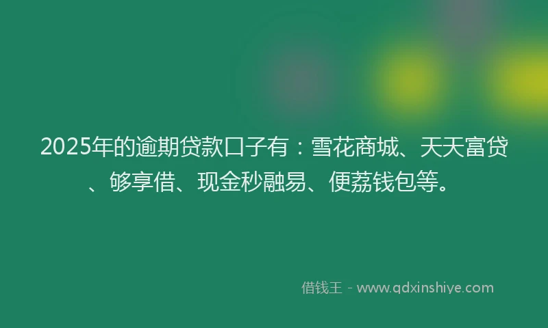 2025年的逾期贷款口子有：雪花商城、天天富贷、够享借、现金秒融易、便荔钱包等。