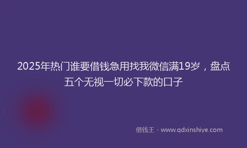 2025年热门谁要借钱急用找我微信满19岁，盘点五个无视一切必下款的口子