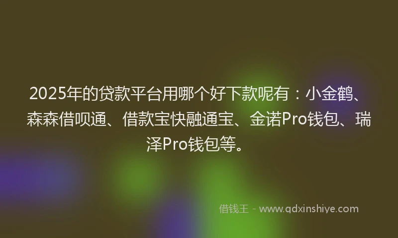 2025年的贷款平台用哪个好下款呢有：小金鹤、森森借呗通、借款宝快融通宝、金诺Pro钱包、瑞泽Pro钱包等。