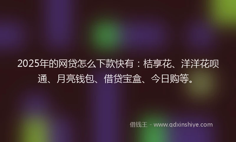 2025年的网贷怎么下款快有：桔享花、洋洋花呗通、月亮钱包、借贷宝盒、今日购等。