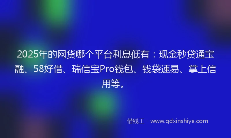 2025年的网货哪个平台利息低有：现金秒贷通宝融、58好借、瑞信宝Pro钱包、钱袋速易、掌上信用等。