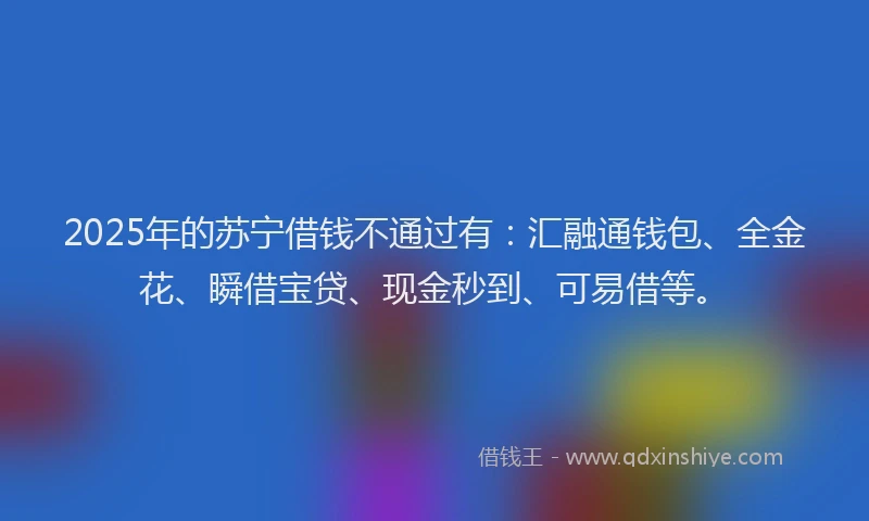 2025年的苏宁借钱不通过有：汇融通钱包、全金花、瞬借宝贷、现金秒到、可易借等。