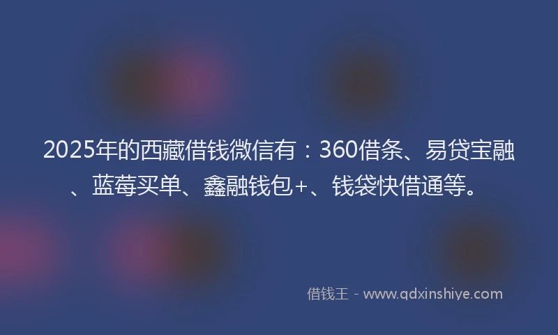 2025年的西藏借钱微信有：360借条、易贷宝融、蓝莓买单、鑫融钱包+、钱袋快借通等。