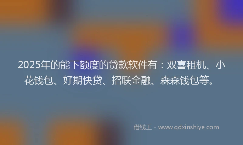 2025年的能下额度的贷款软件有：双喜租机、小花钱包、好期快贷、招联金融、森森钱包等。