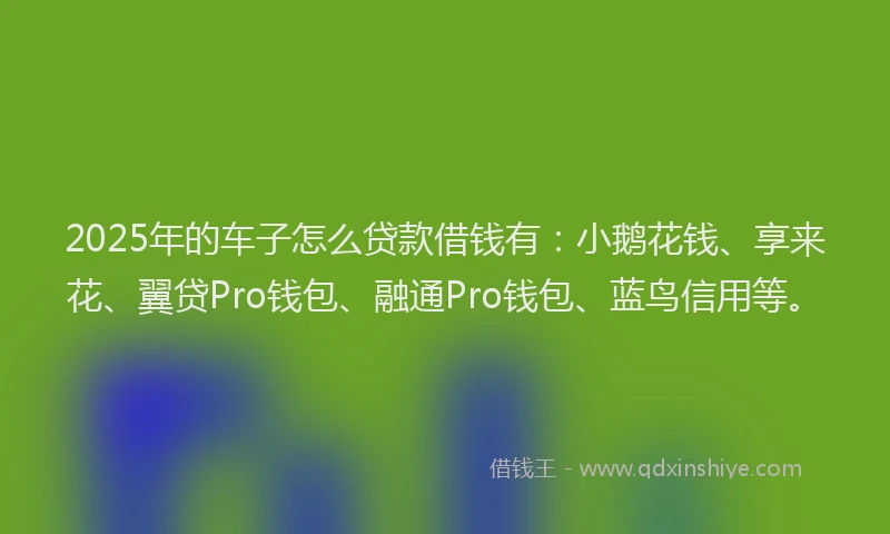 2025年的车子怎么贷款借钱有：小鹅花钱、享来花、翼贷Pro钱包、融通Pro钱包、蓝鸟信用等。