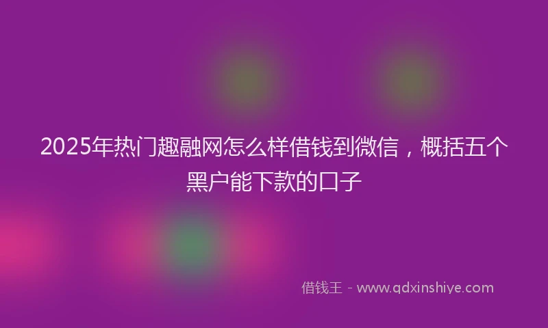 2025年热门趣融网怎么样借钱到微信，概括五个黑户能下款的口子