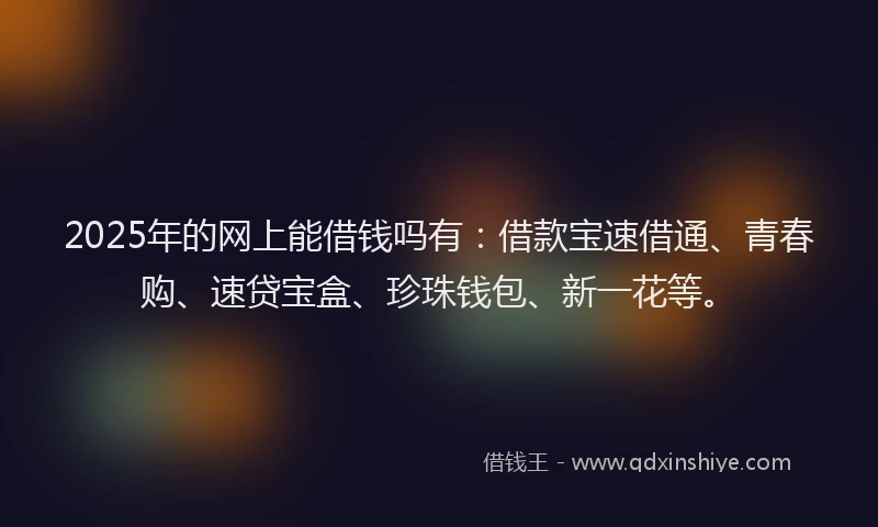 2025年的网上能借钱吗有：借款宝速借通、青春购、速贷宝盒、珍珠钱包、新一花等。
