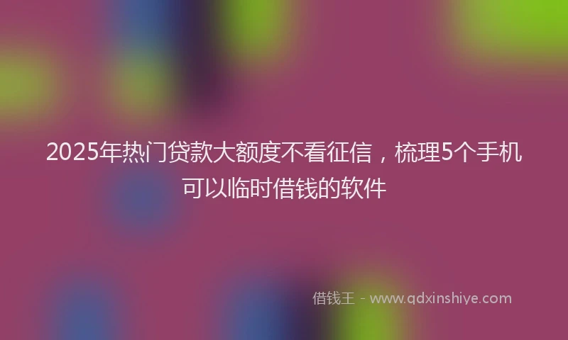 2025年热门贷款大额度不看征信，梳理5个手机可以临时借钱的软件