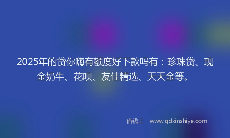 2025年的贷你嗨有额度好下款吗有：珍珠贷、现金奶牛、花呗、友佳精选、天天金等。