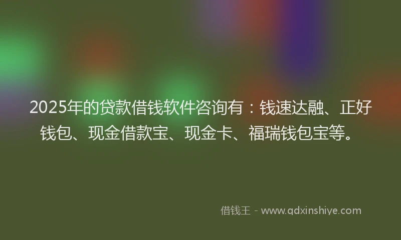 2025年的贷款借钱软件咨询有：钱速达融、正好钱包、现金借款宝、现金卡、福瑞钱包宝等。