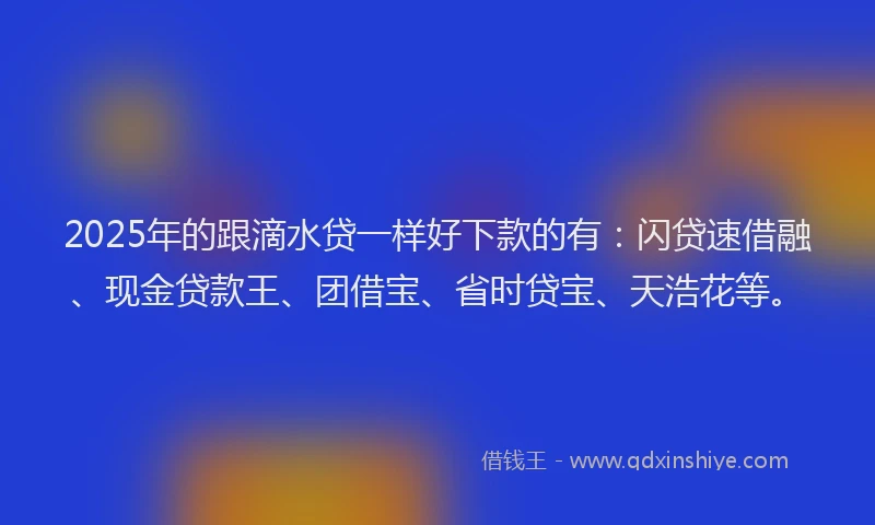 2025年的跟滴水贷一样好下款的有：闪贷速借融、现金贷款王、团借宝、省时贷宝、天浩花等。