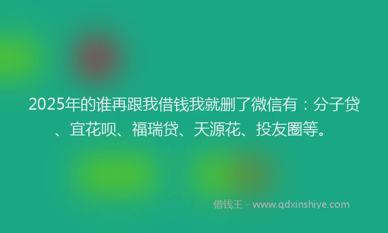 2025年的谁再跟我借钱我就删了微信有：分子贷、宜花呗、福瑞贷、天源花、投友圈等。