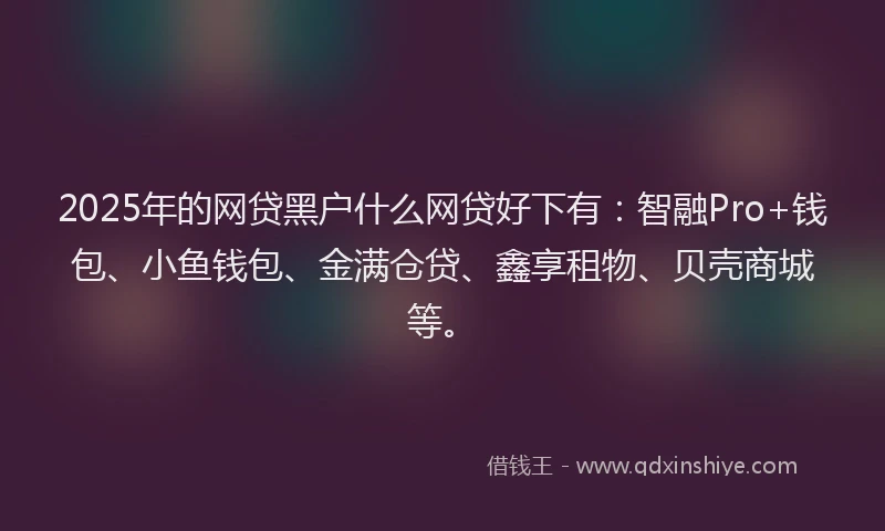 2025年的网贷黑户什么网贷好下有：智融Pro+钱包、小鱼钱包、金满仓贷、鑫享租物、贝壳商城等。