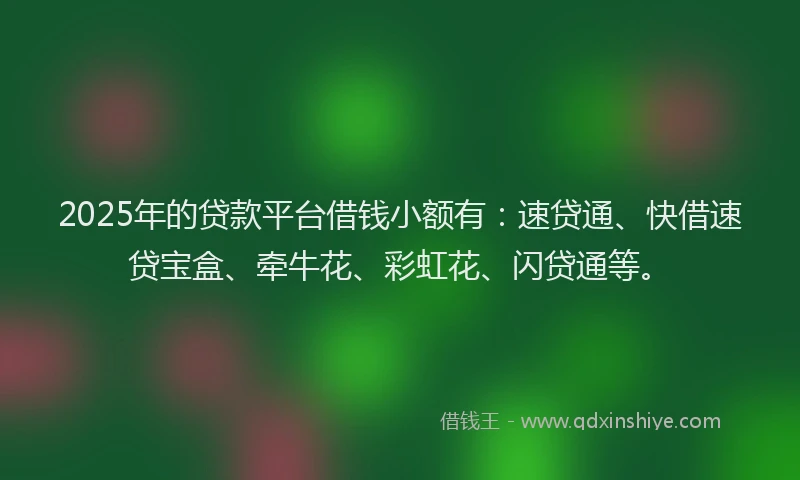 2025年的贷款平台借钱小额有：速贷通、快借速贷宝盒、牵牛花、彩虹花、闪贷通等。