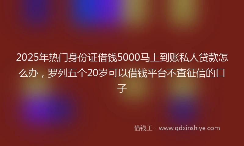 2025年热门身份证借钱5000马上到账私人贷款怎么办，罗列五个20岁可以借钱平台不查征信的口子