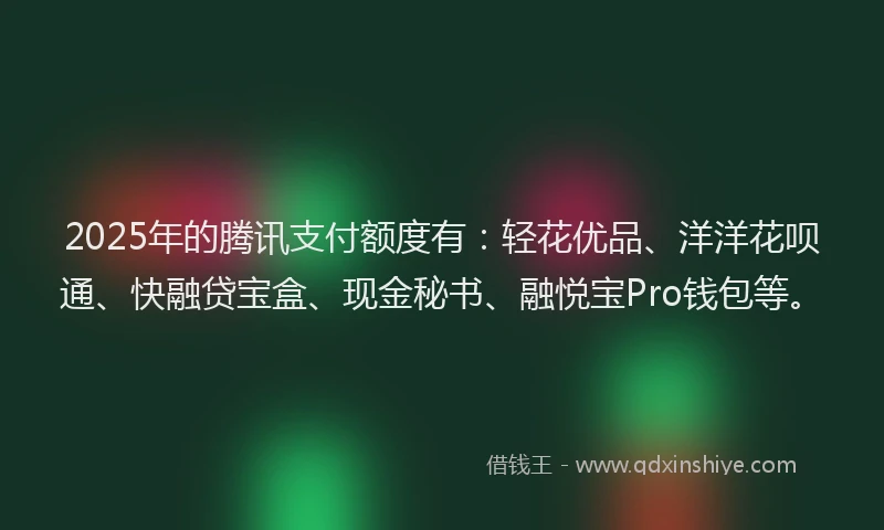 2025年的腾讯支付额度有：轻花优品、洋洋花呗通、快融贷宝盒、现金秘书、融悦宝Pro钱包等。