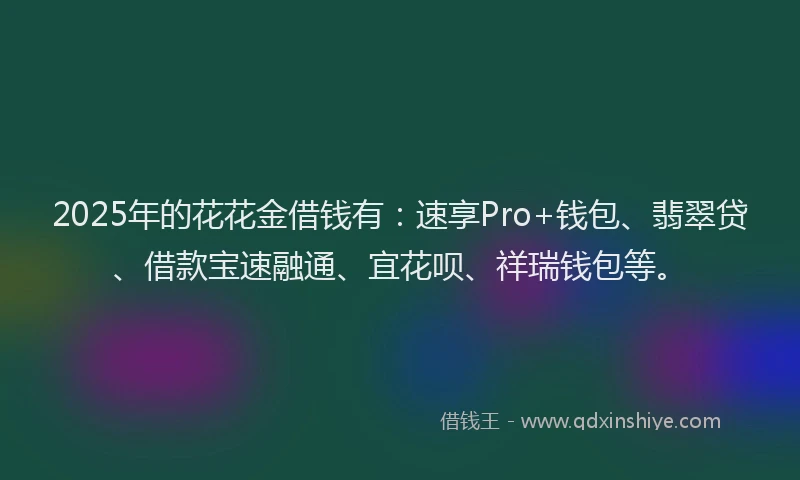 2025年的花花金借钱有：速享Pro+钱包、翡翠贷、借款宝速融通、宜花呗、祥瑞钱包等。