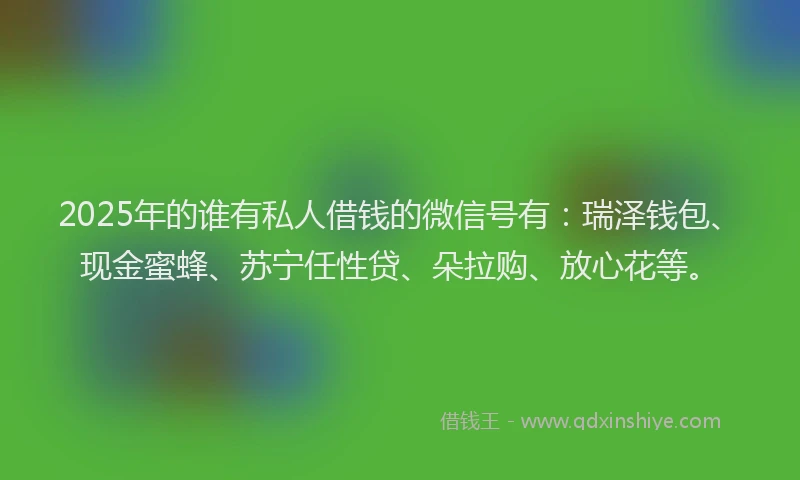 2025年的谁有私人借钱的微信号有：瑞泽钱包、现金蜜蜂、苏宁任性贷、朵拉购、放心花等。