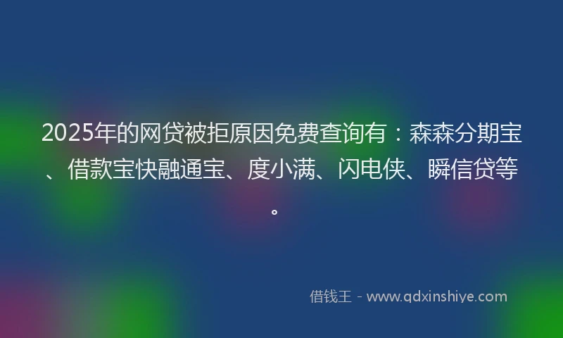 2025年的网贷被拒原因免费查询有：森森分期宝、借款宝快融通宝、度小满、闪电侠、瞬信贷等。