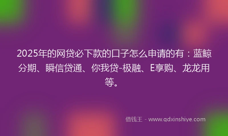 2025年的网贷必下款的口子怎么申请的有：蓝鲸分期、瞬信贷通、你我贷-极融、E享购、龙龙用等。