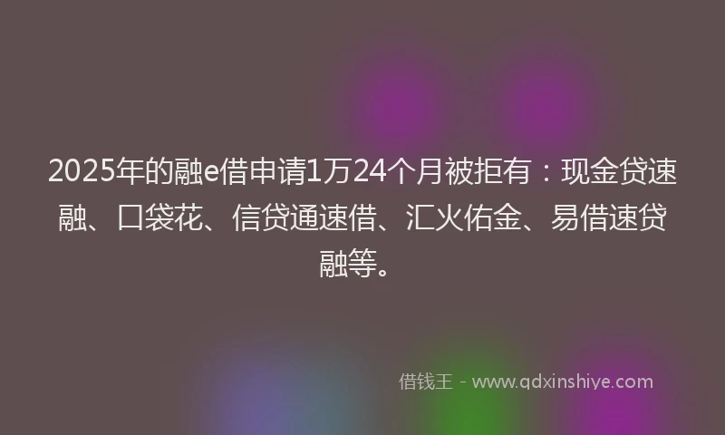 2025年的融e借申请1万24个月被拒有：现金贷速融、口袋花、信贷通速借、汇火佑金、易借速贷融等。