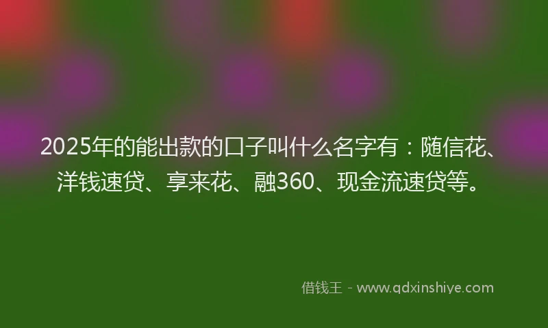 2025年的能出款的口子叫什么名字有：随信花、洋钱速贷、享来花、融360、现金流速贷等。