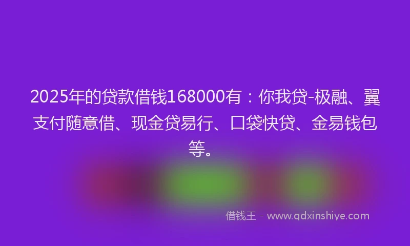 2025年的贷款借钱168000有：你我贷-极融、翼支付随意借、现金贷易行、口袋快贷、金易钱包等。