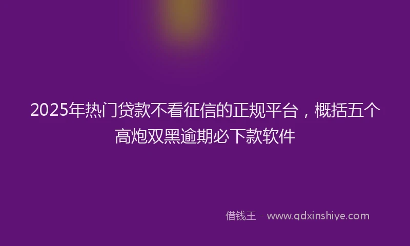 2025年热门贷款不看征信的正规平台，概括五个高炮双黑逾期必下款软件