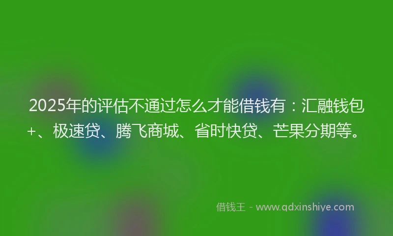 2025年的评估不通过怎么才能借钱有：汇融钱包+、极速贷、腾飞商城、省时快贷、芒果分期等。