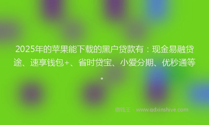 2025年的苹果能下载的黑户贷款有：现金易融贷途、速享钱包+、省时贷宝、小爱分期、优秒通等。