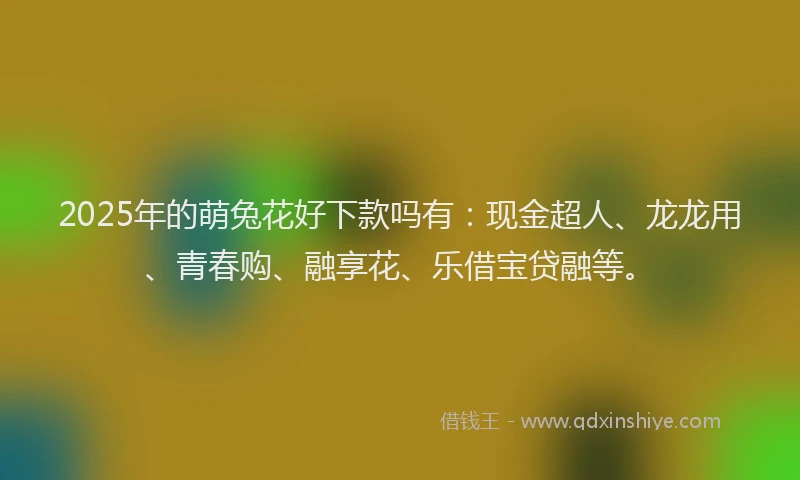 2025年的萌兔花好下款吗有：现金超人、龙龙用、青春购、融享花、乐借宝贷融等。