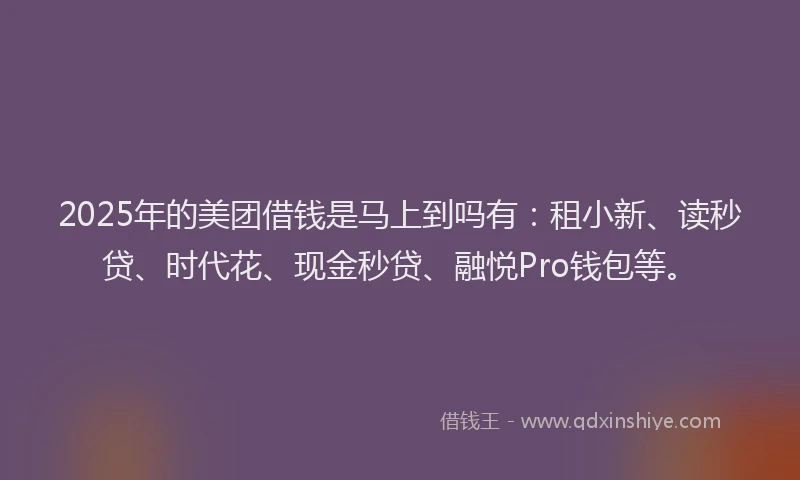 2025年的美团借钱是马上到吗有：租小新、读秒贷、时代花、现金秒贷、融悦Pro钱包等。